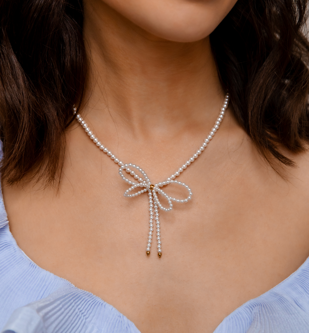 Naszyjnik z perłami i kokardką - By Dziubeka