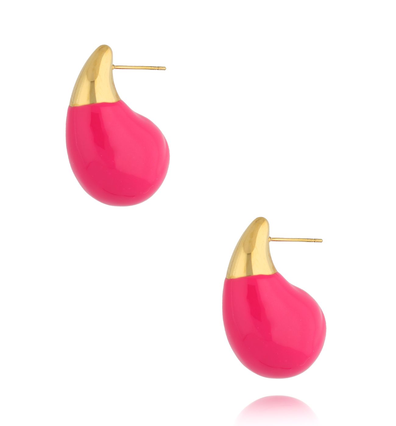 Kolczyki złote łezki duże z fuksjową emalią Enamel Kylie - By Dziubeka