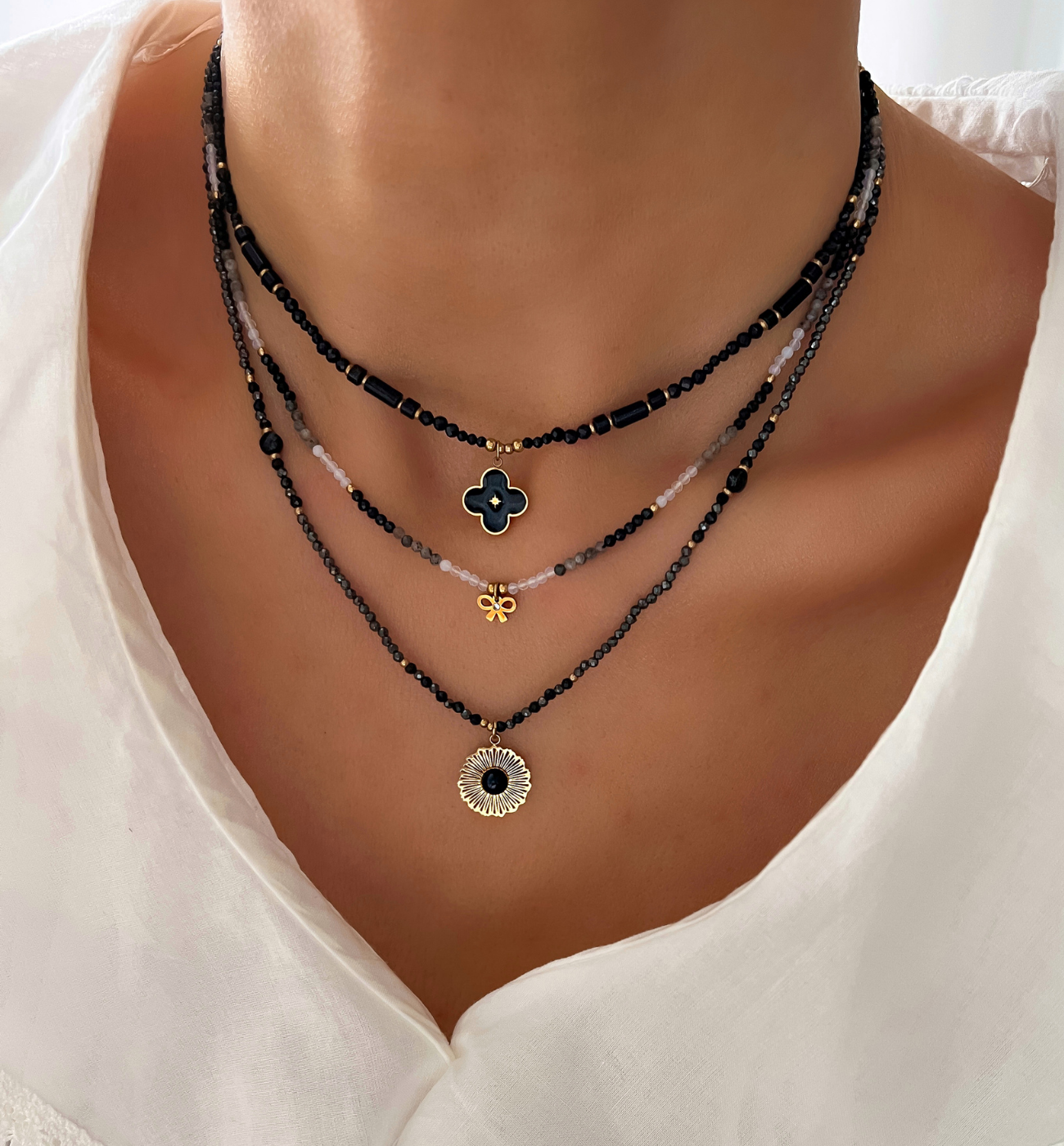 Naszyjnik z turmalinami i koniczynką - By Dziubeka