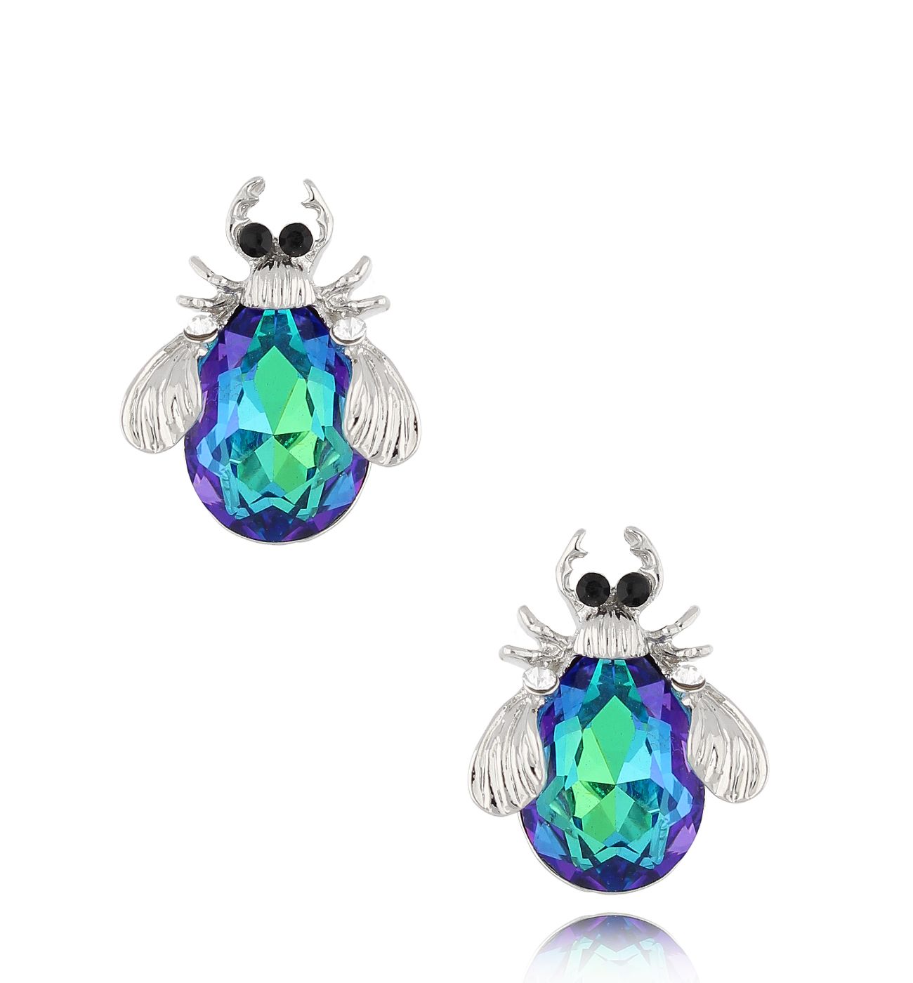 Kolczyki srebrne z zielono niebieskimi owadami Midnight 5 - By Dziubeka