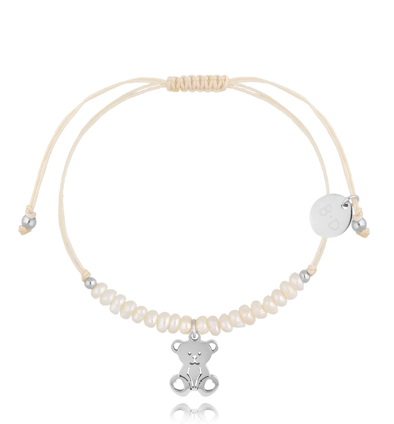 Bransoletka z perełkami i srebrnym misiem Feliz BMT0058