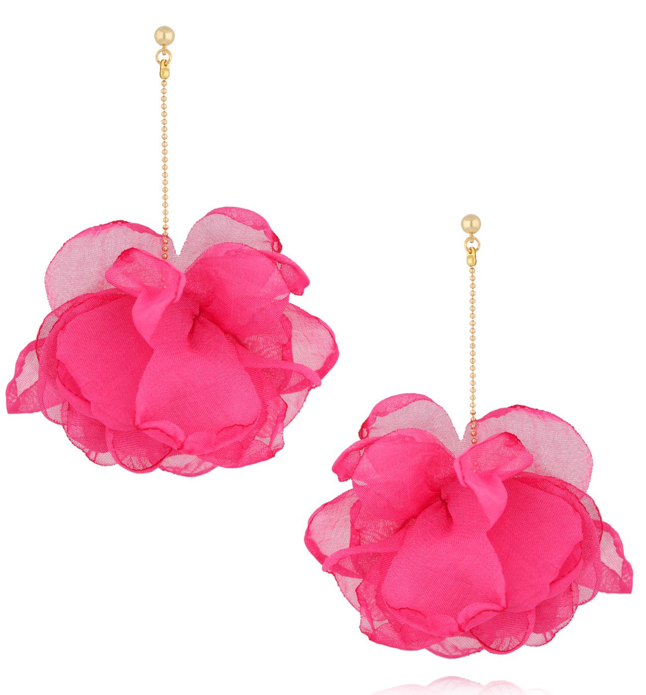 Kolczyki z fuksjową tkaniną - By Dziubeka