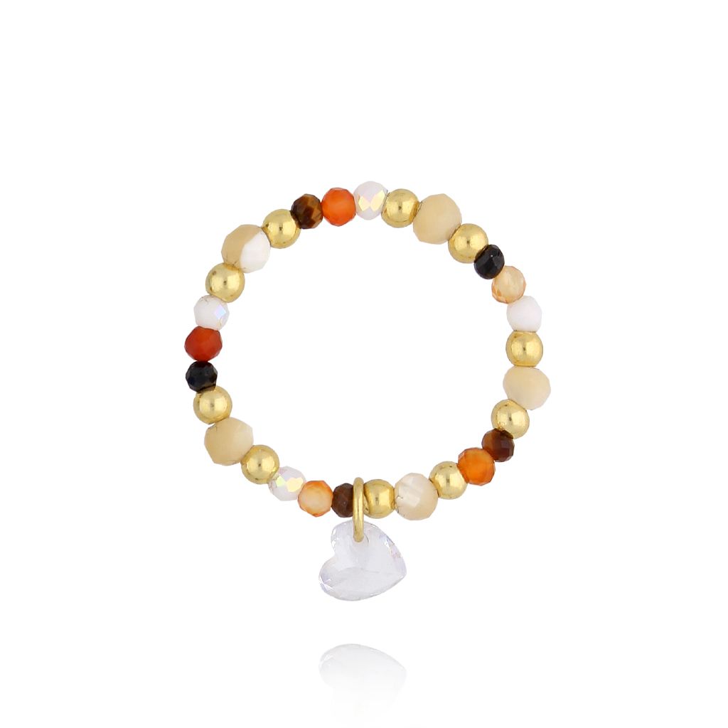 Pierścionek elastyczny z sercem beżowy PSC0662 - By Dziubeka