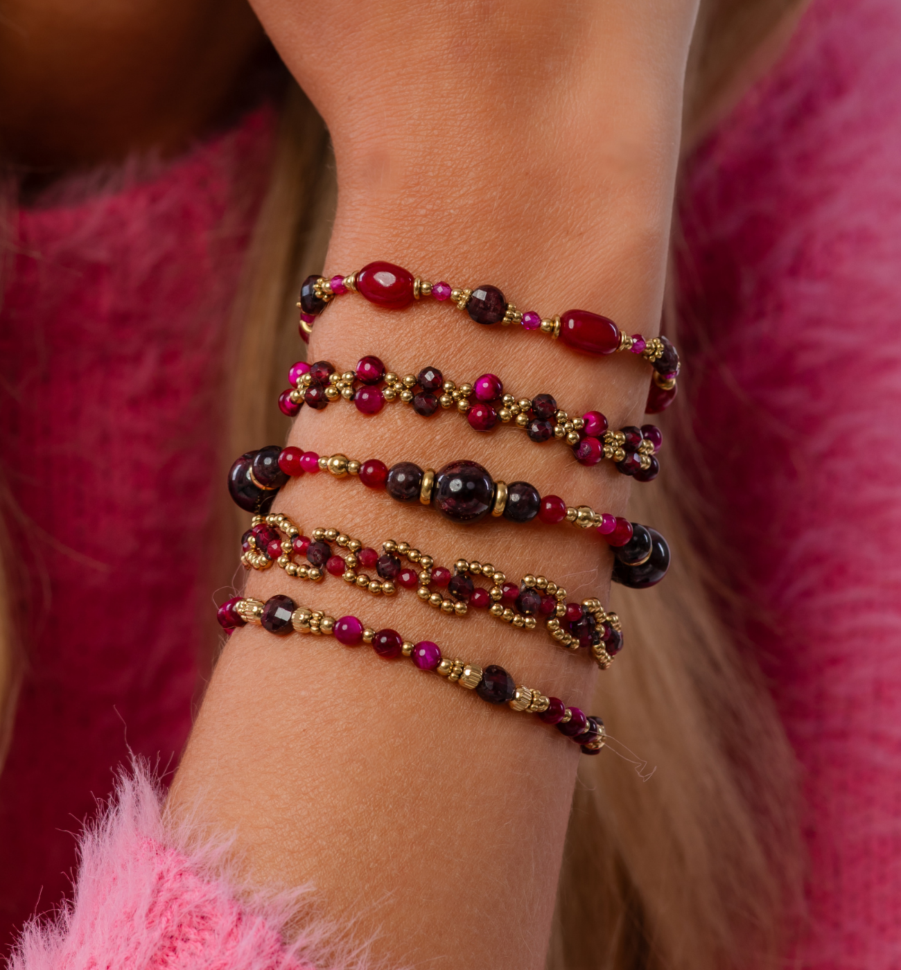 Zestaw bordowych bransoletek Z0332 - By Dziubeka