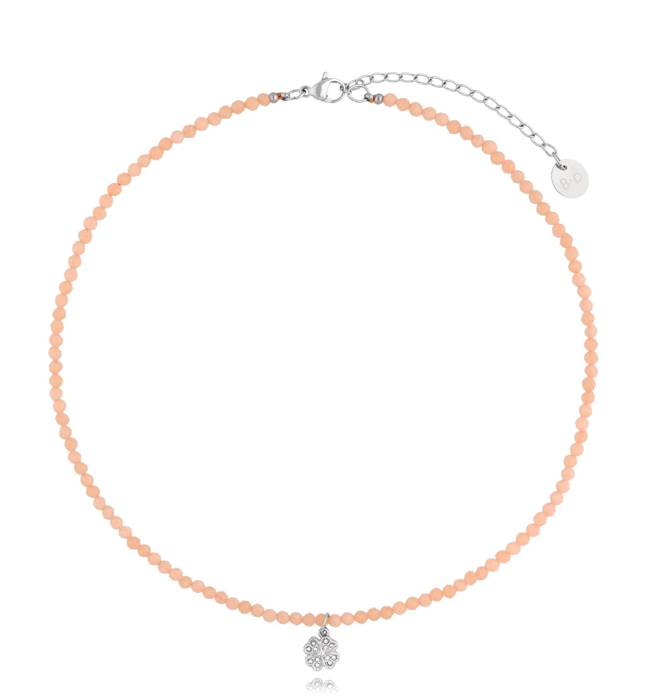 Naszyjnik brzoskwiniowy z koniczynką Alfdis - By Dziubeka