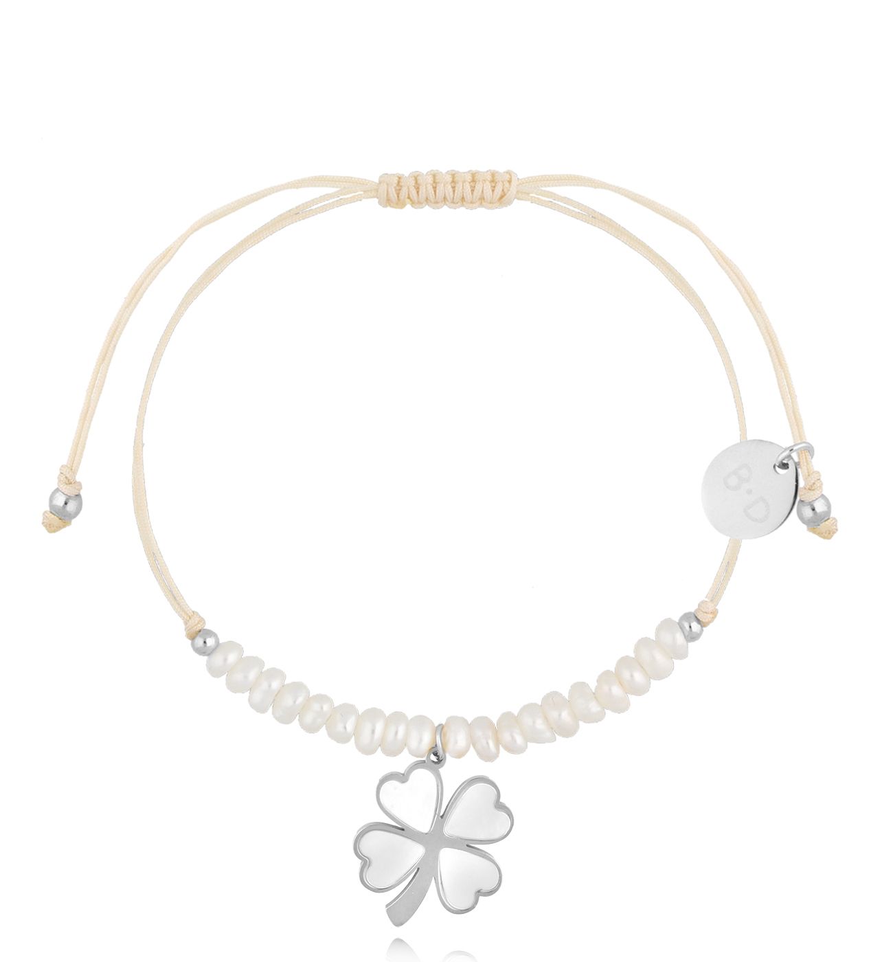 Bransoletka z perełkami i srebrną koniczynką Feliz BMT0217 - By Dziubeka