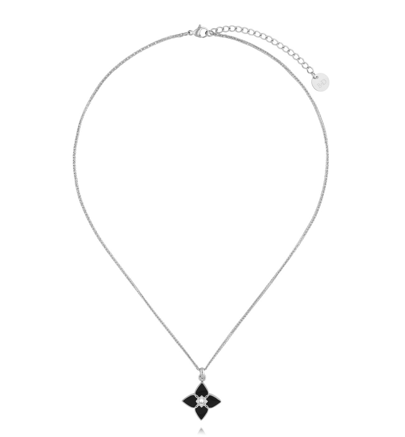 Naszyjnik z koniczynką i czarną emalią srebrny - By Dziubeka