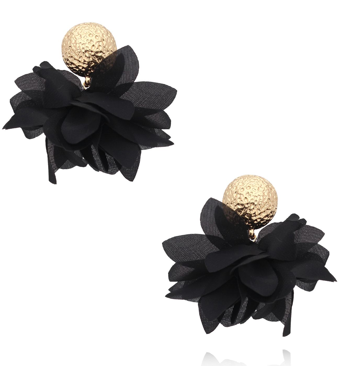 Kolczyki czarne materiałowe ze złotą kulką - By Dziubeka