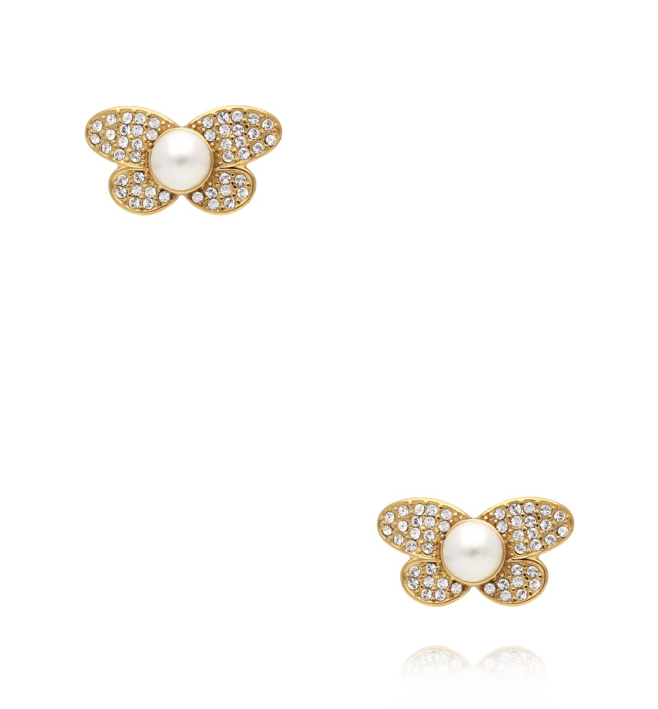 Kolczyki motylki z cyrkoniami i perłą KSY0428 - By Dziubeka