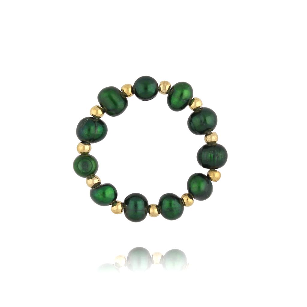 Pierścionek z zielonymi perłami - By Dziubeka
