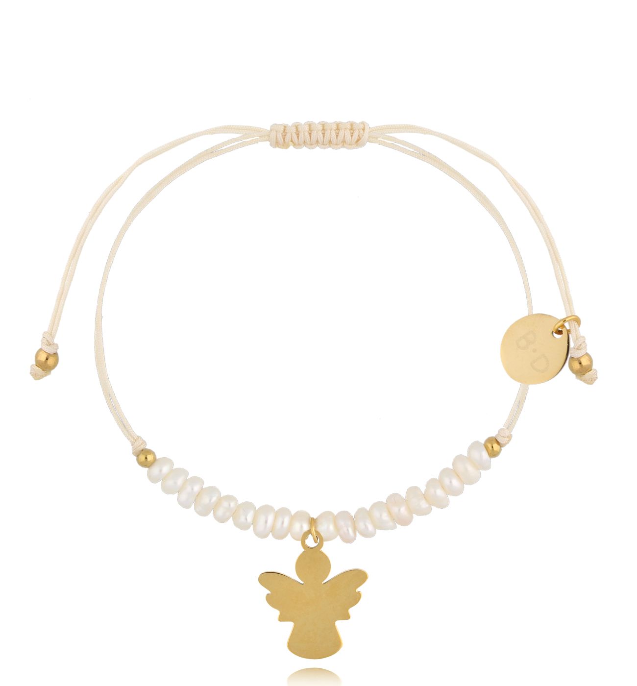 Bransoletka z perełkami i złotym aniołkiem Feliz BMT0085 - By Dziubeka