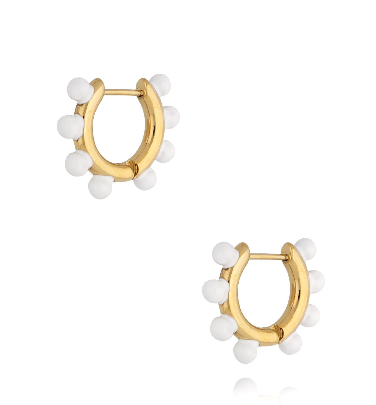 Kolczyki złote okrągłe z białą emalią Rouen - By Dziubeka