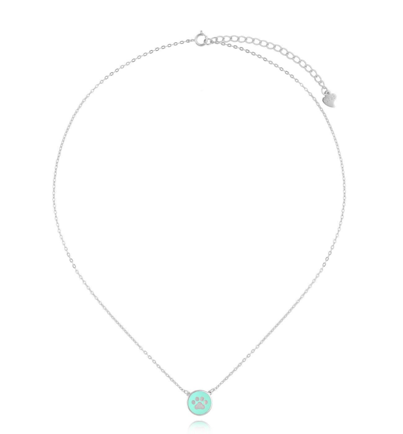 Naszyjnik srebrny z łapką i miętową emalią NCA0009