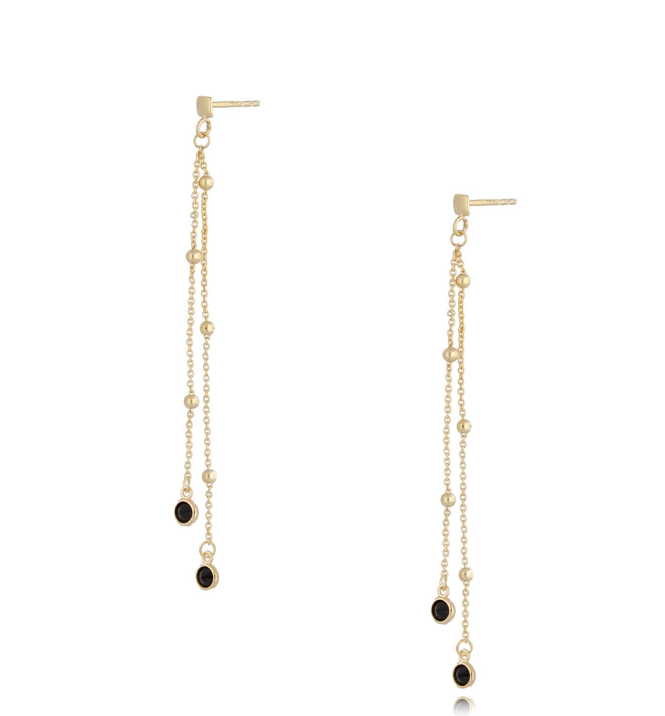 Kolczyki srebrne pozłacane z czarnymi cyrkoniami - By Dziubeka