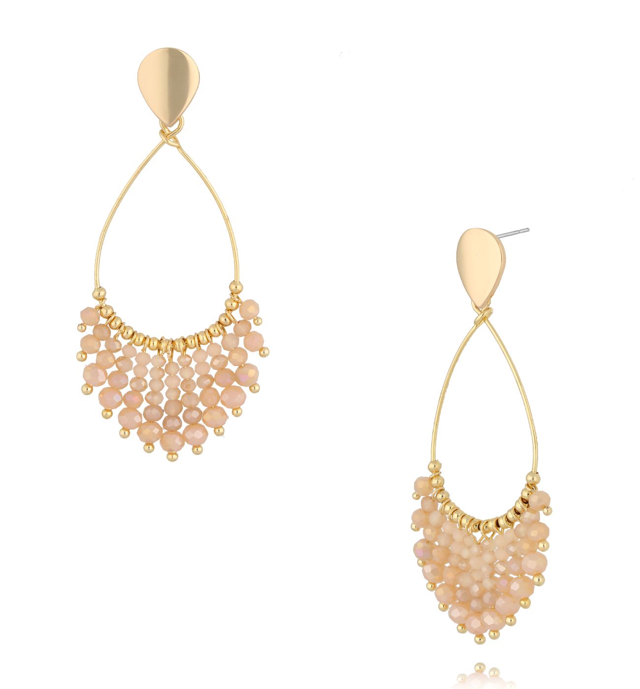 Kolczyki łezki z beżowymi kryształkami KWE0246 - By Dziubeka