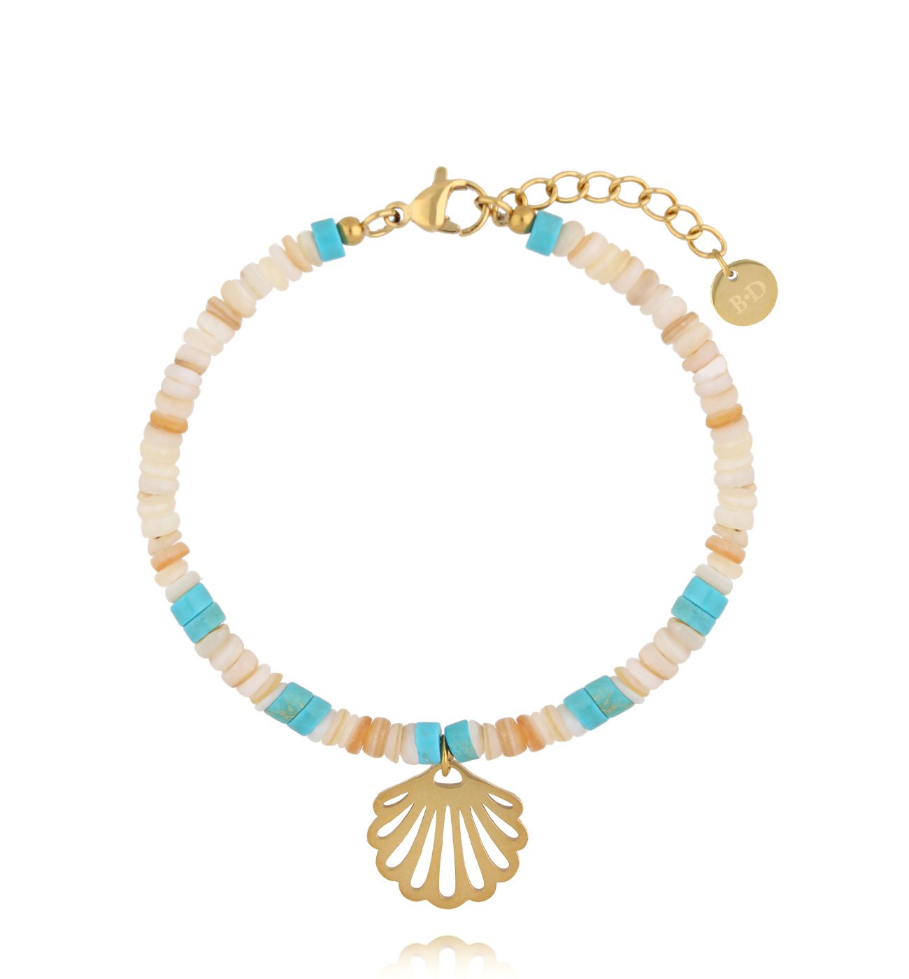 Bransoletka z muszelką w naturalnych barwach i turkusem BSC2296