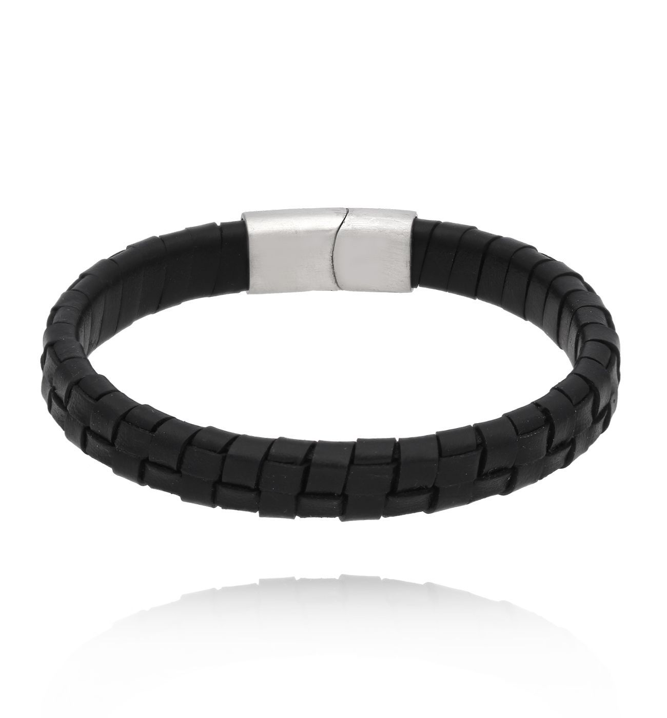 Bransoletka męska skórzana srebrna BMITC0925