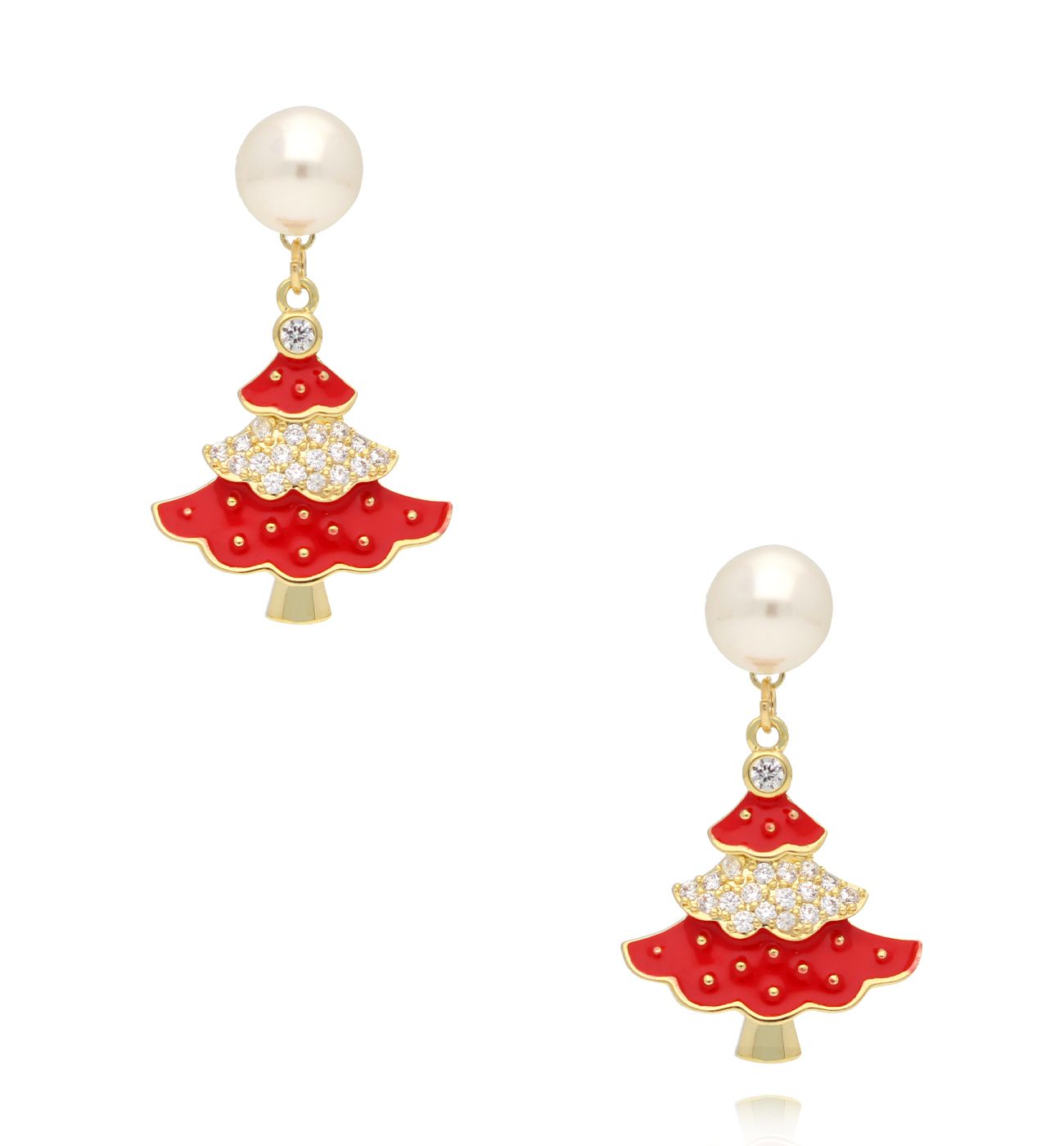 Kolczyki świąteczne choinki z perłami KSY0273 - By Dziubeka