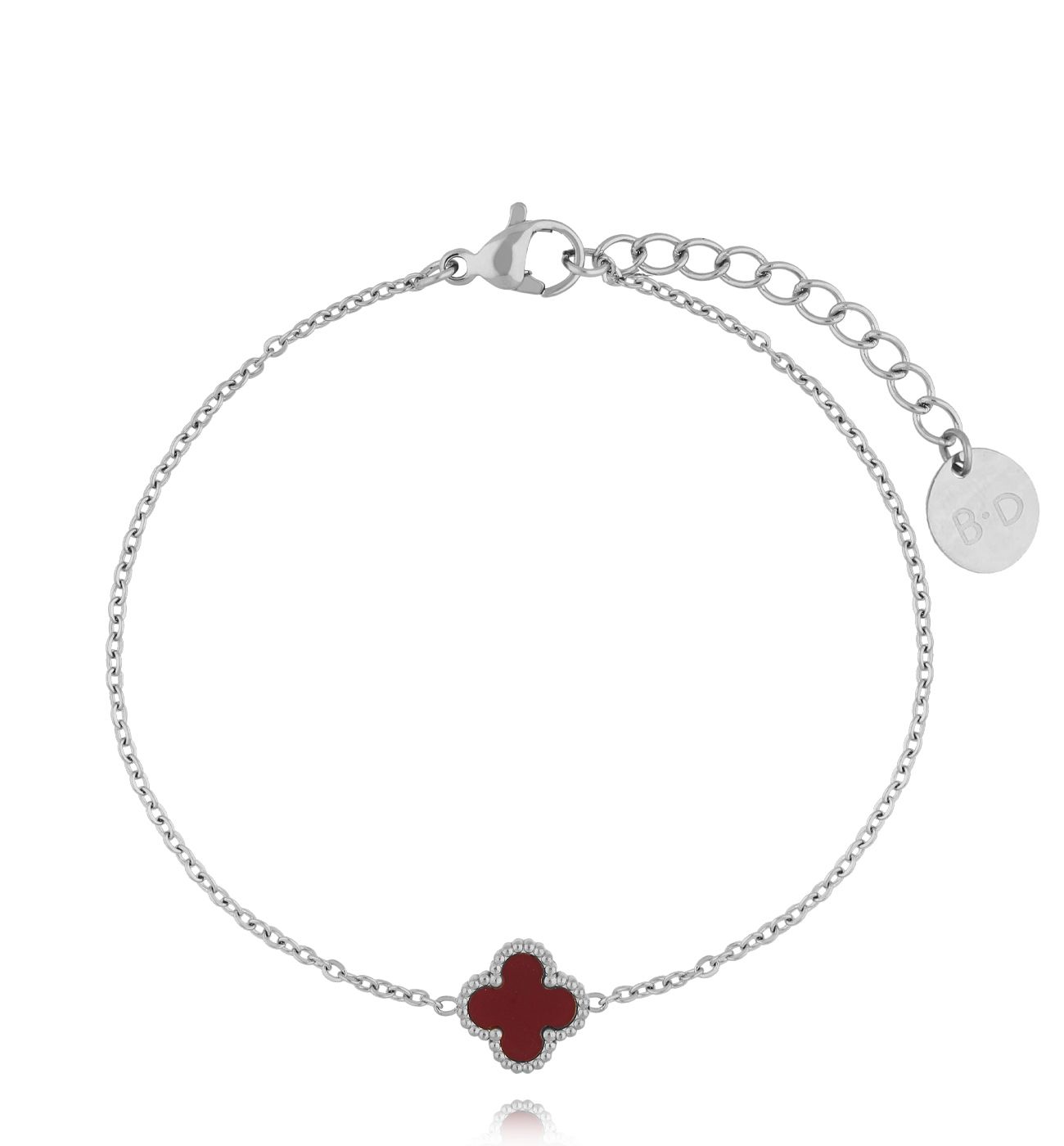 Bransoletka bordowa z koniczynką srebrna Clovers BSY0159 - By Dziubeka