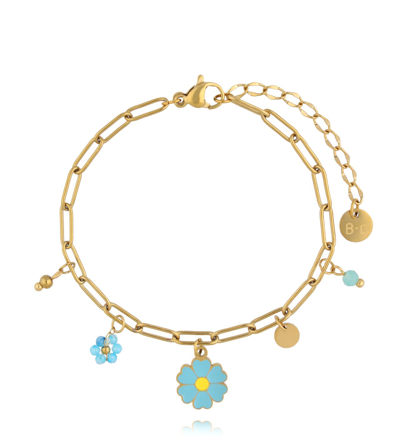 Bransoletka złota z niebieskim kwiatuszkiem - By Dziubeka