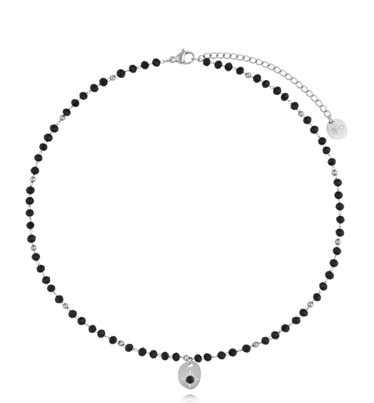 Naszyjnik czarny z kryształkami i zawieszką srebrny NSY0429 - By Dziubeka
