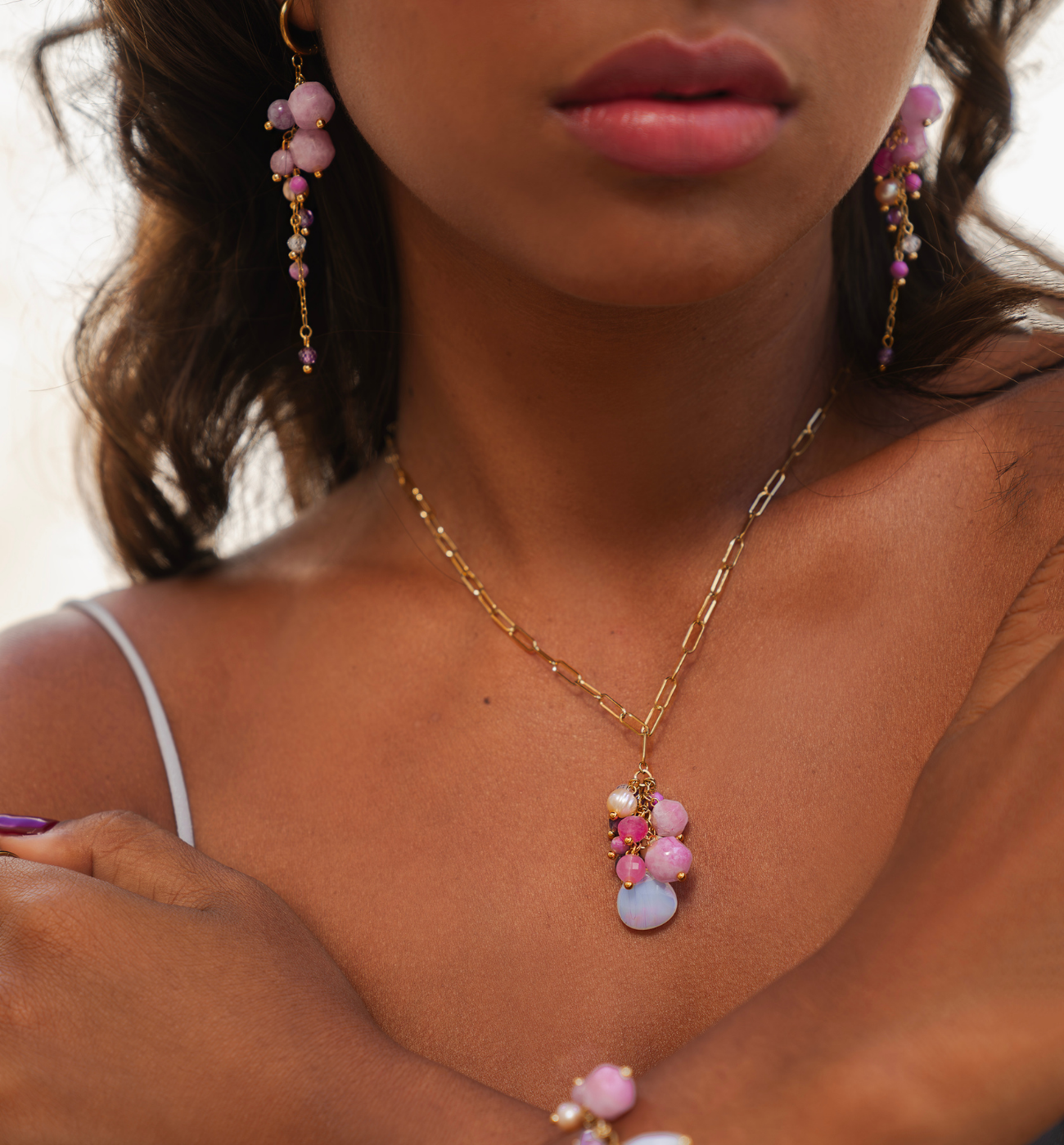 Naszyjnik z kamieniami różowy Island Elegance - By Dziubeka