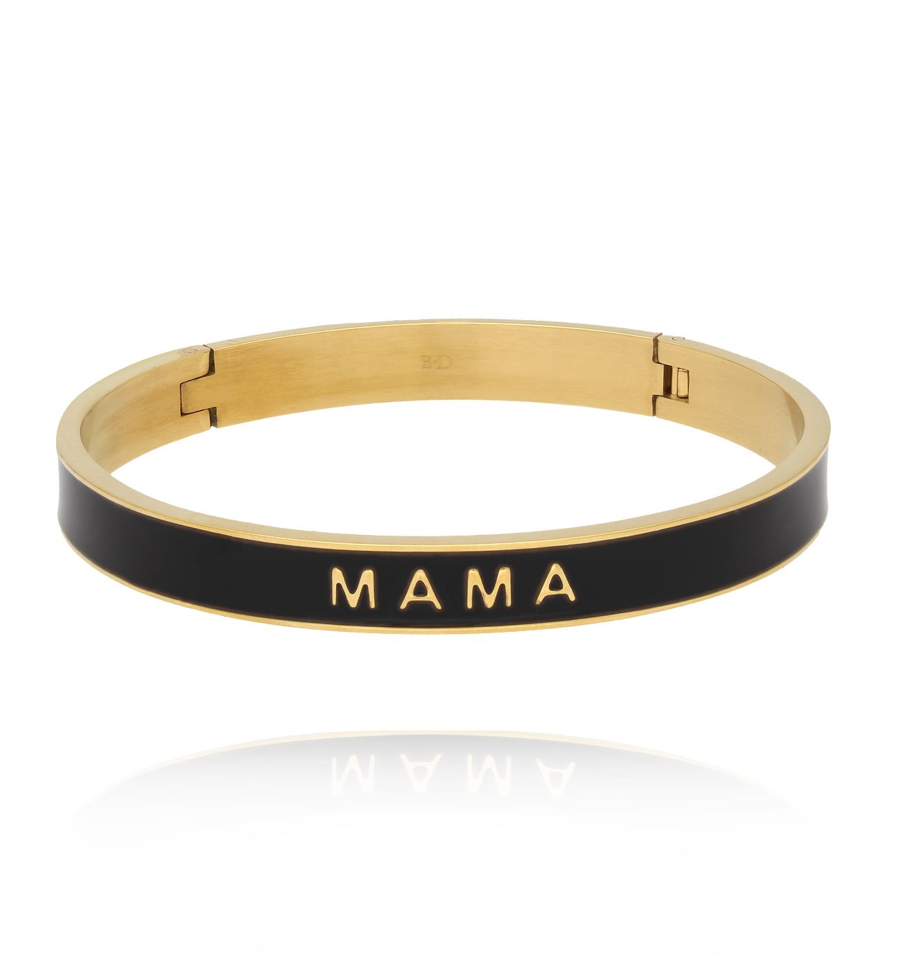 Bransoletka obręcz z czarną emalią i napisem Mama - By Dziubeka