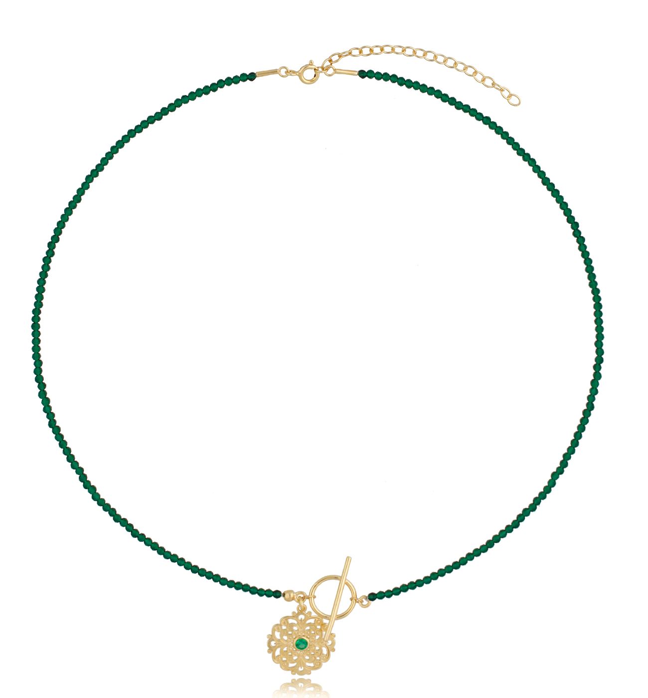 Naszyjnik pozłacany z zielonymi onyksami i zawieszką Green Valey - By Dziubeka