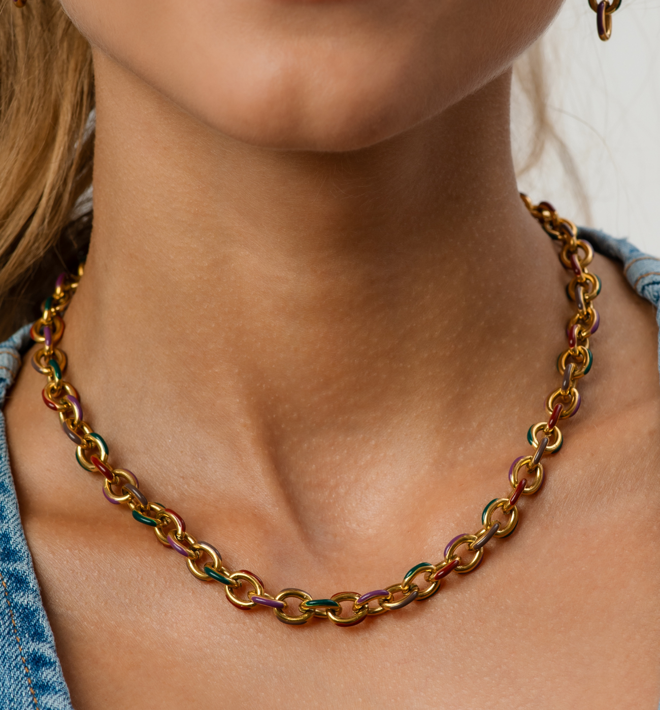 Naszyjnik z łańcuchem z kolorową emalią NSA1463