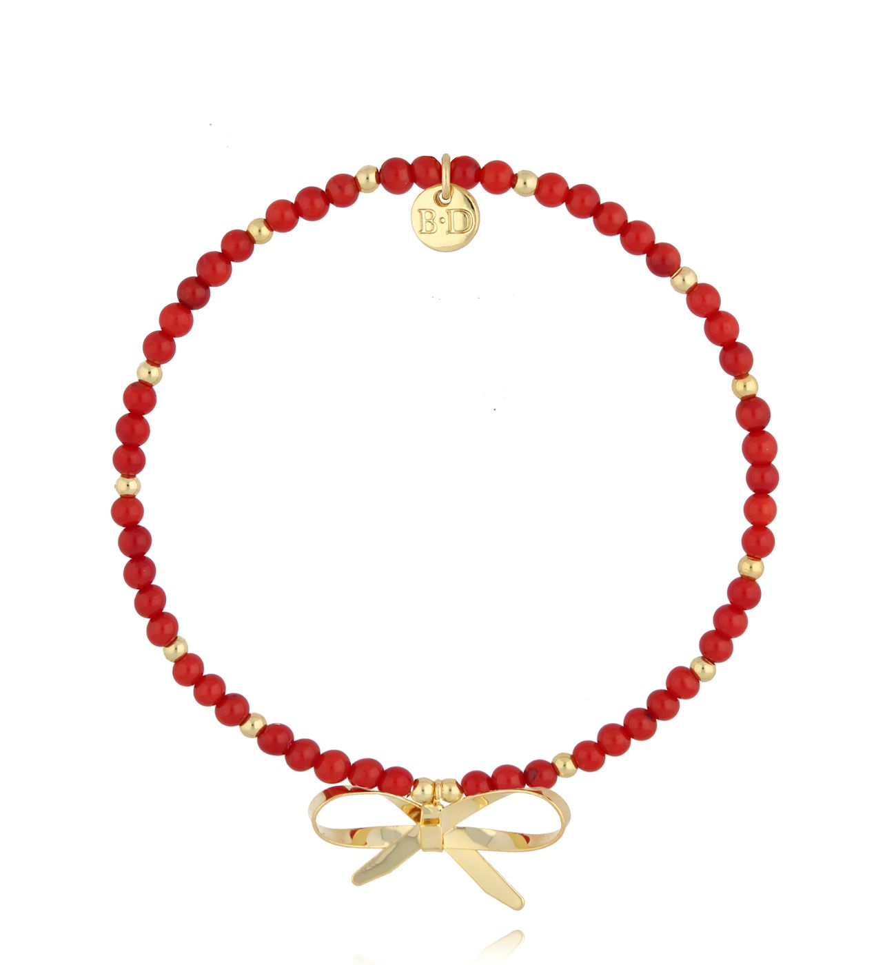 Bransoletka z czerwonym koralem i kokardką - By Dziubeka
