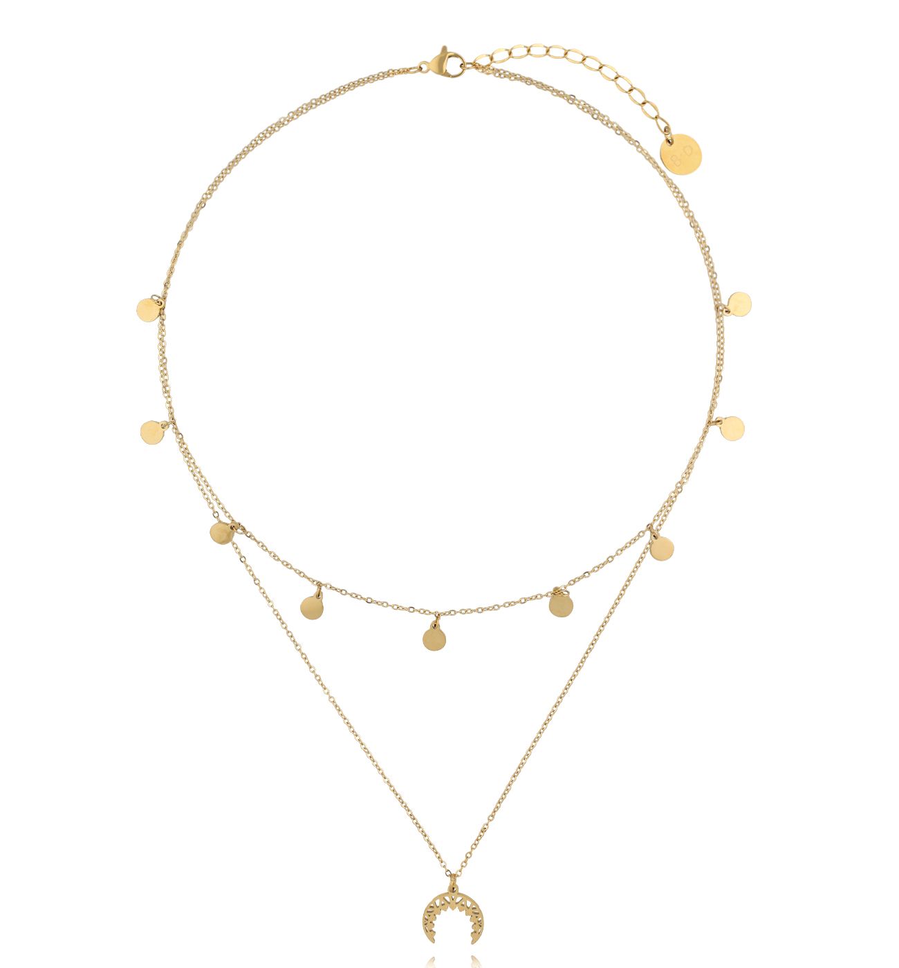 Naszyjnik warstwowy złoty z księżycem NSY0690