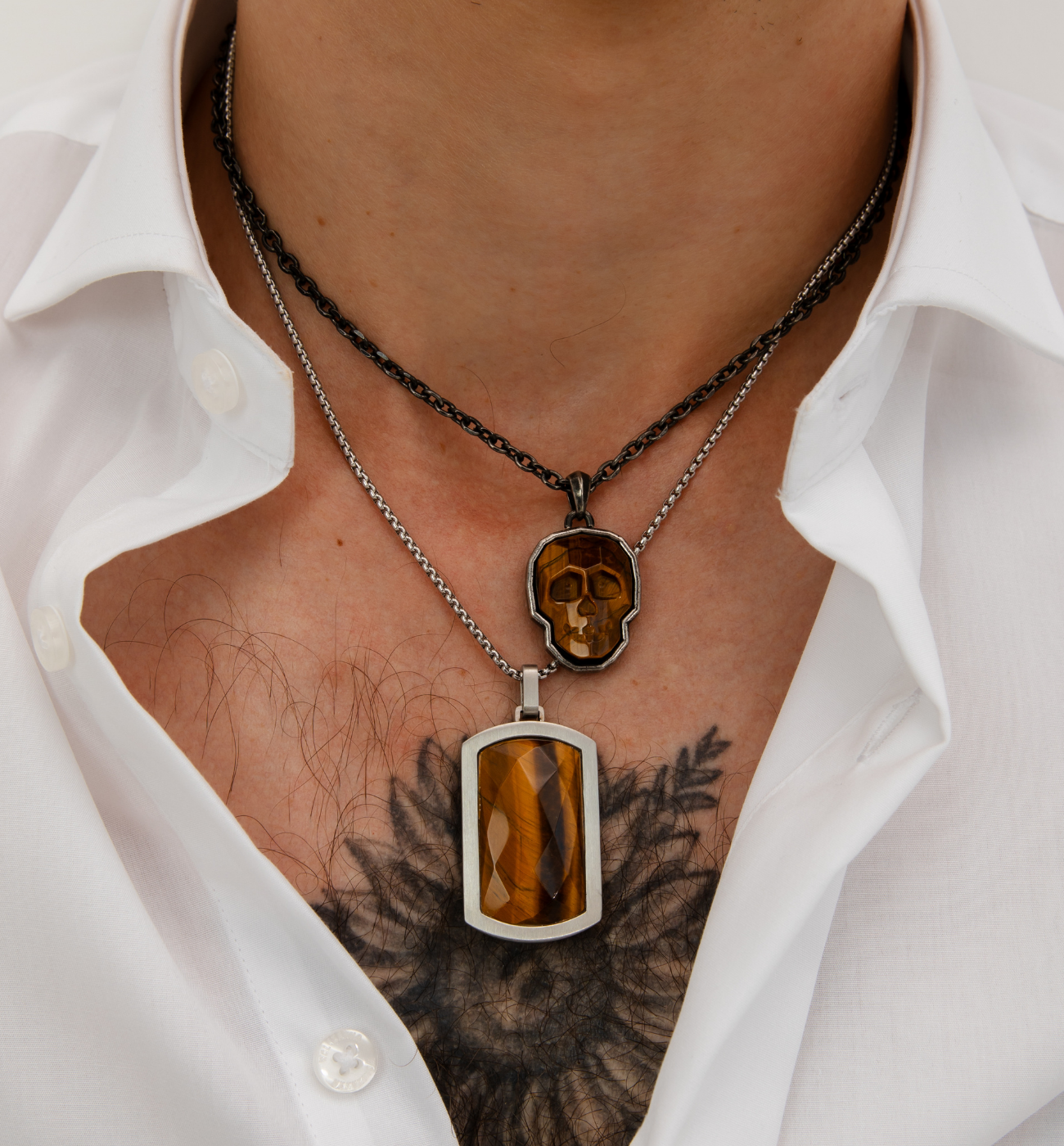 Naszyjnik z czaszką i tygrysim okiem czarny - By Dziubeka