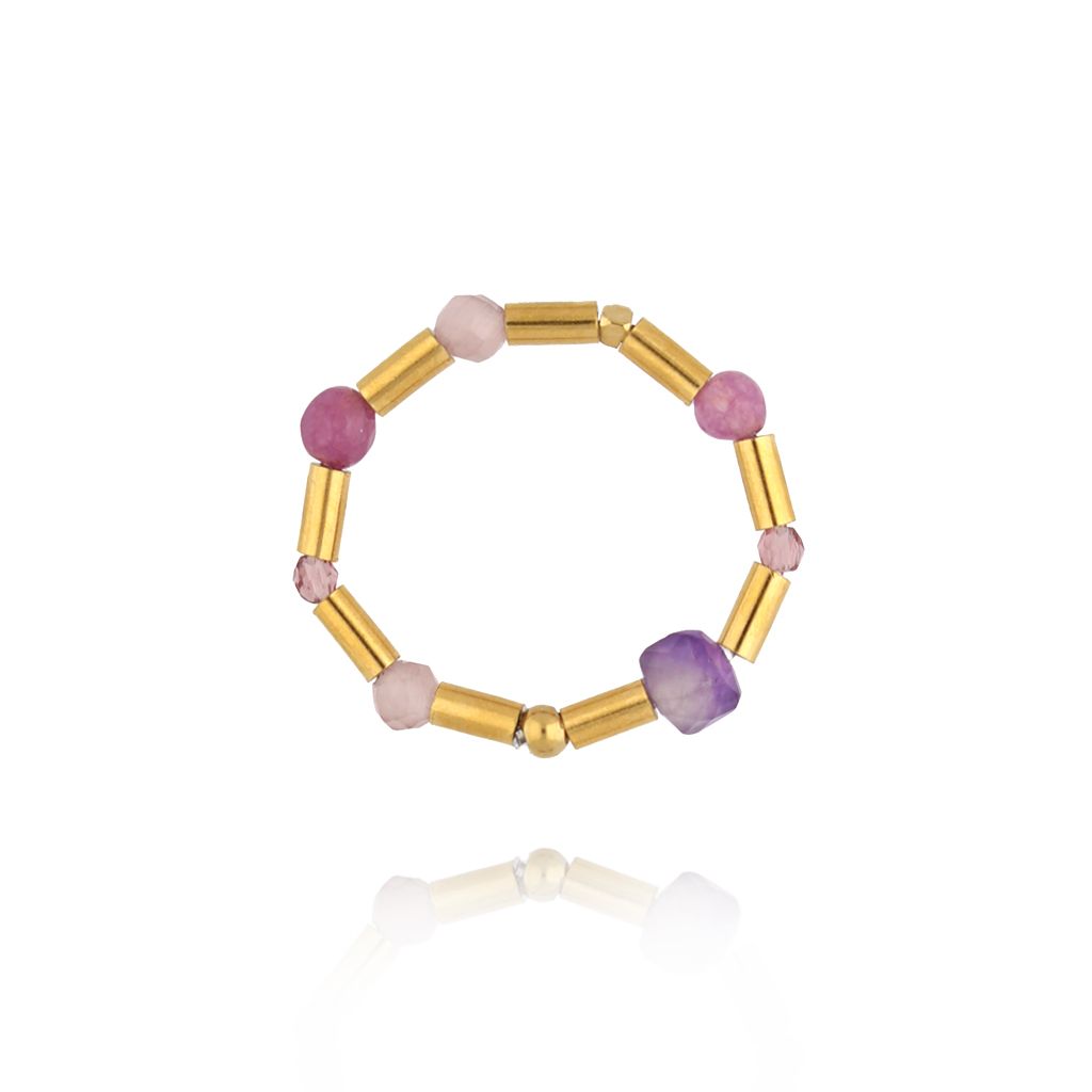 Pierścionek elastyczny fioletowo złoty PSC0759 - By Dziubeka