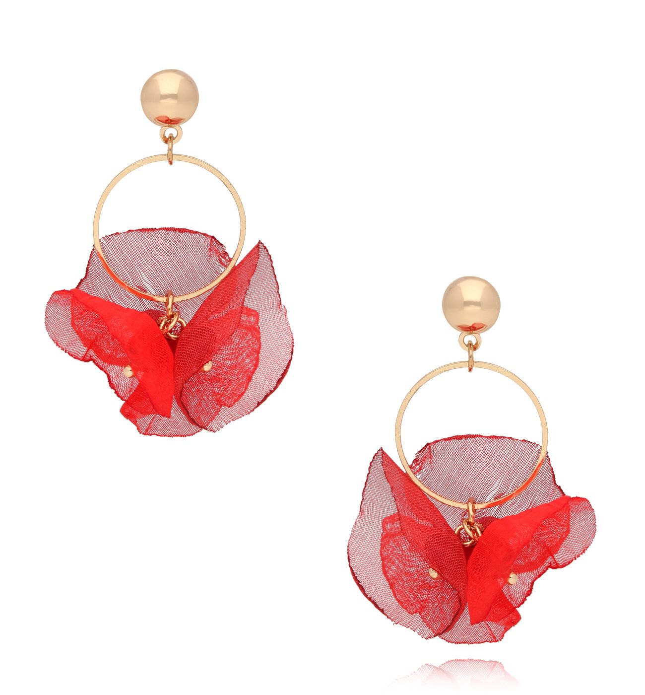 Kolczyki czerwone z szyfonu Feverfew - By Dziubeka