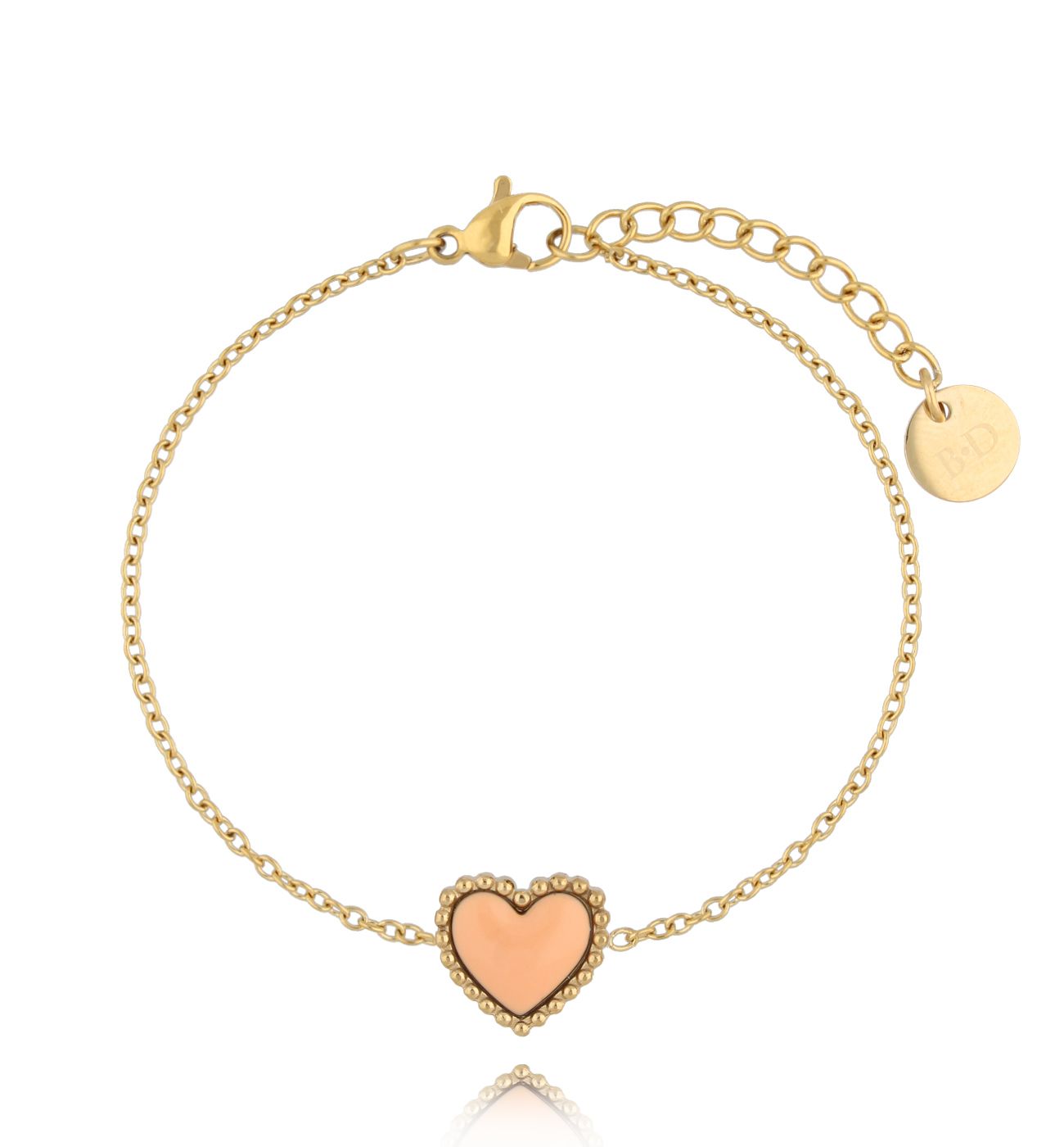 Bransoletka złota z sercem i brzoskwiniową emalią Enamel Heart BSA0595