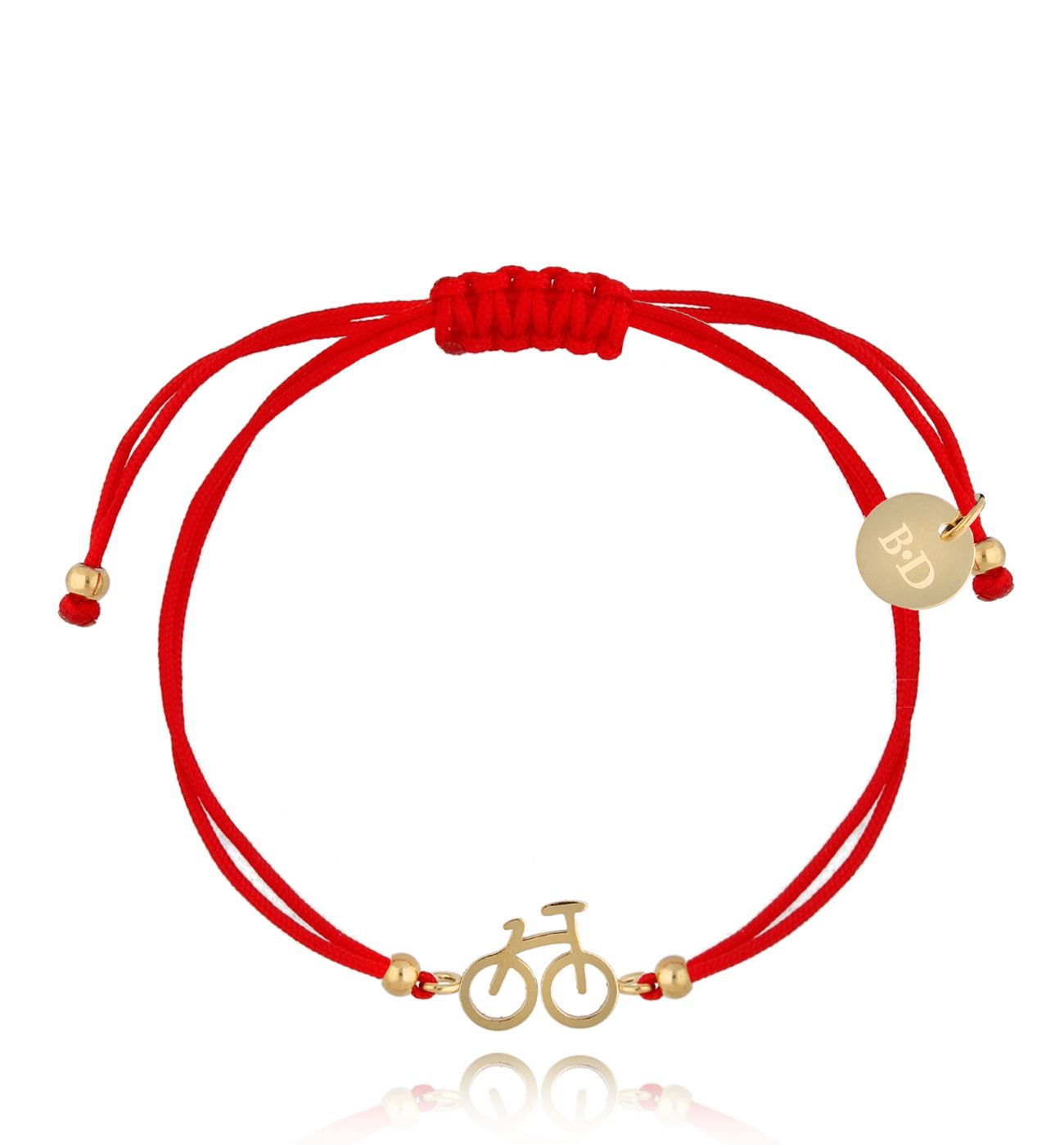 Bransoletka złota z czerwonym sznurkiem i rowerkiem Bike BGL0673