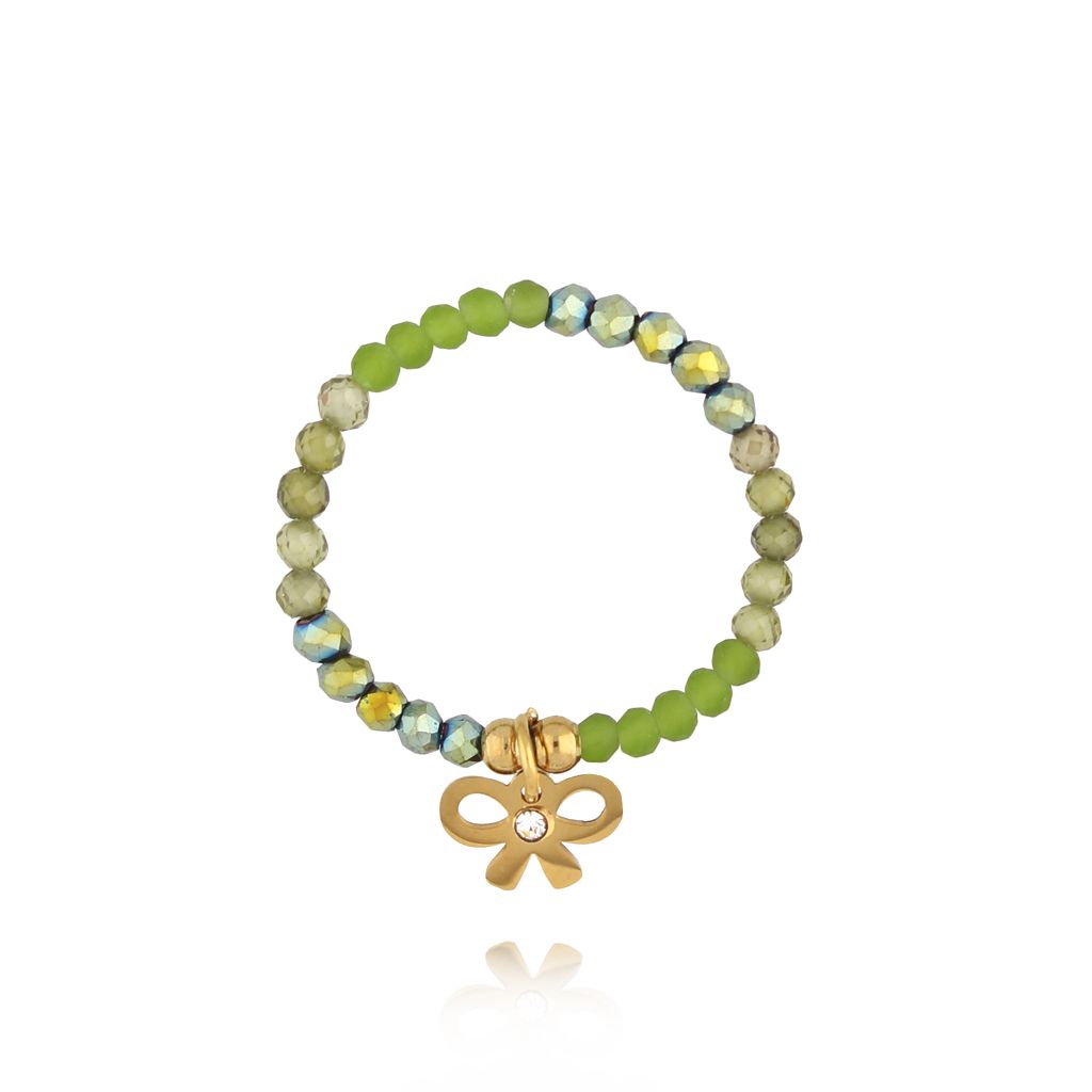 Pierścionek elastyczny z kokardką zielony - By Dziubeka