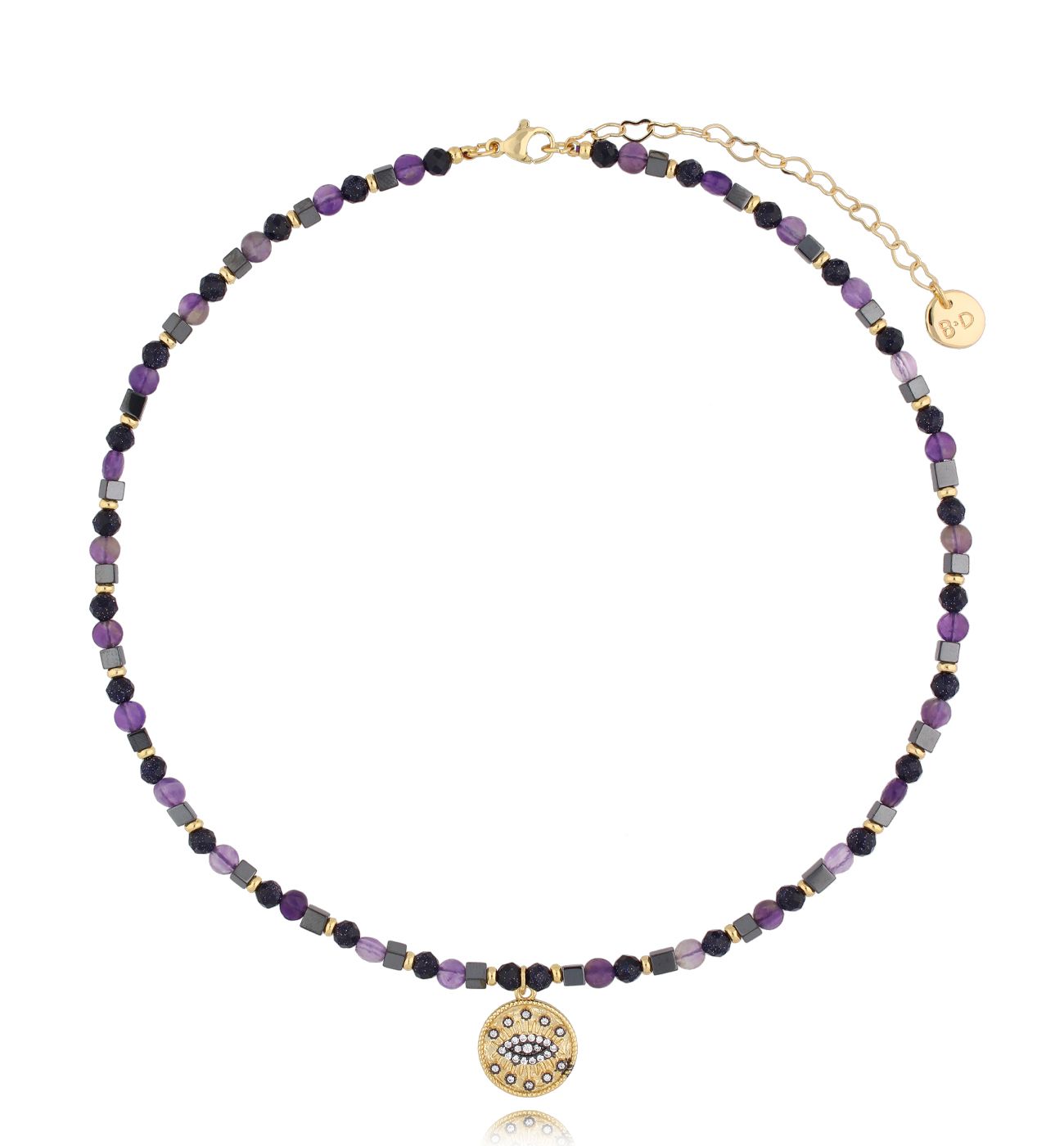 Naszyjnik z ametystami i zawieszką z okiem Zeya NTW1158