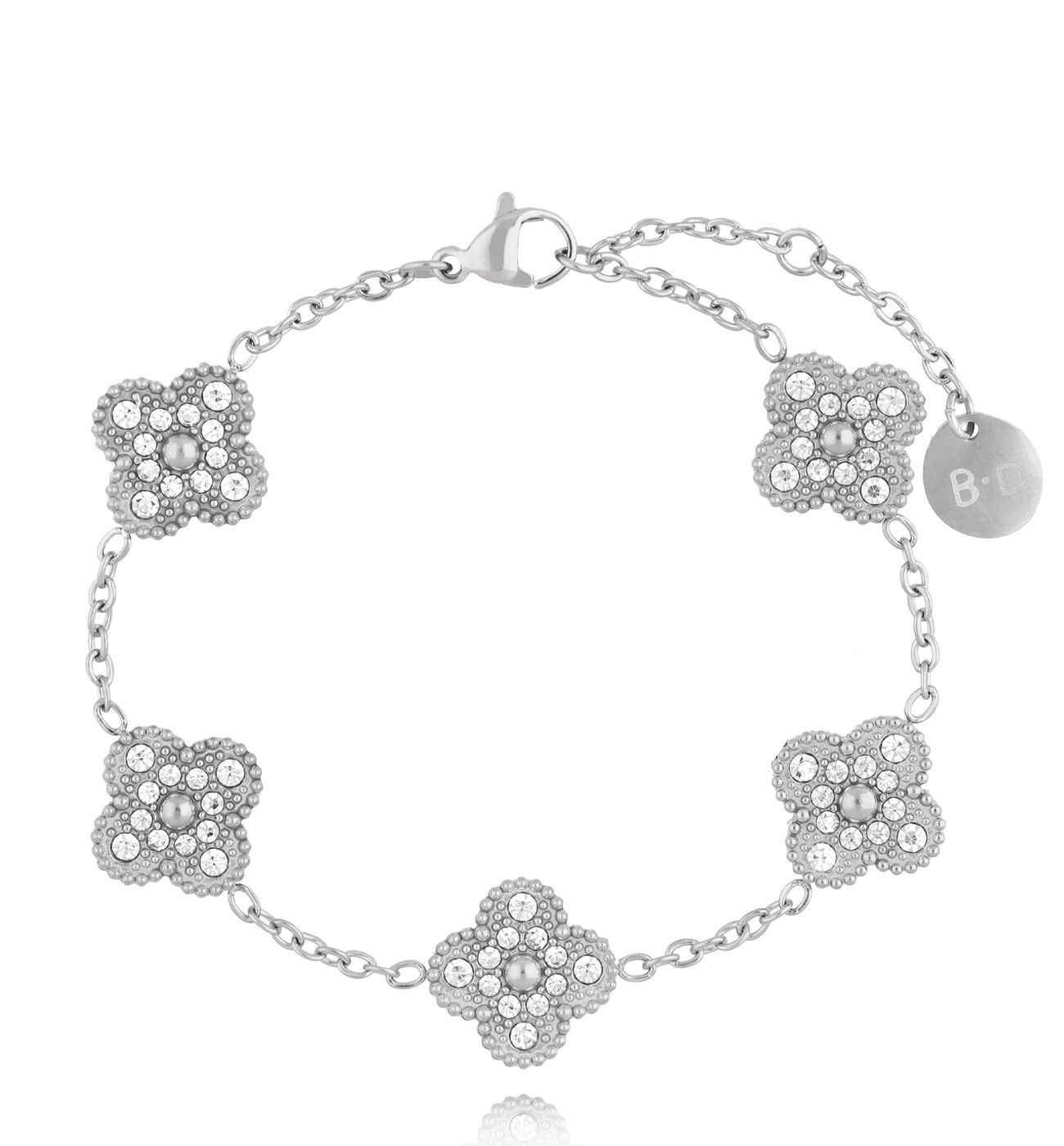 Bransoletka z koniczynkami z cyrkoniami srebrna BSY0215