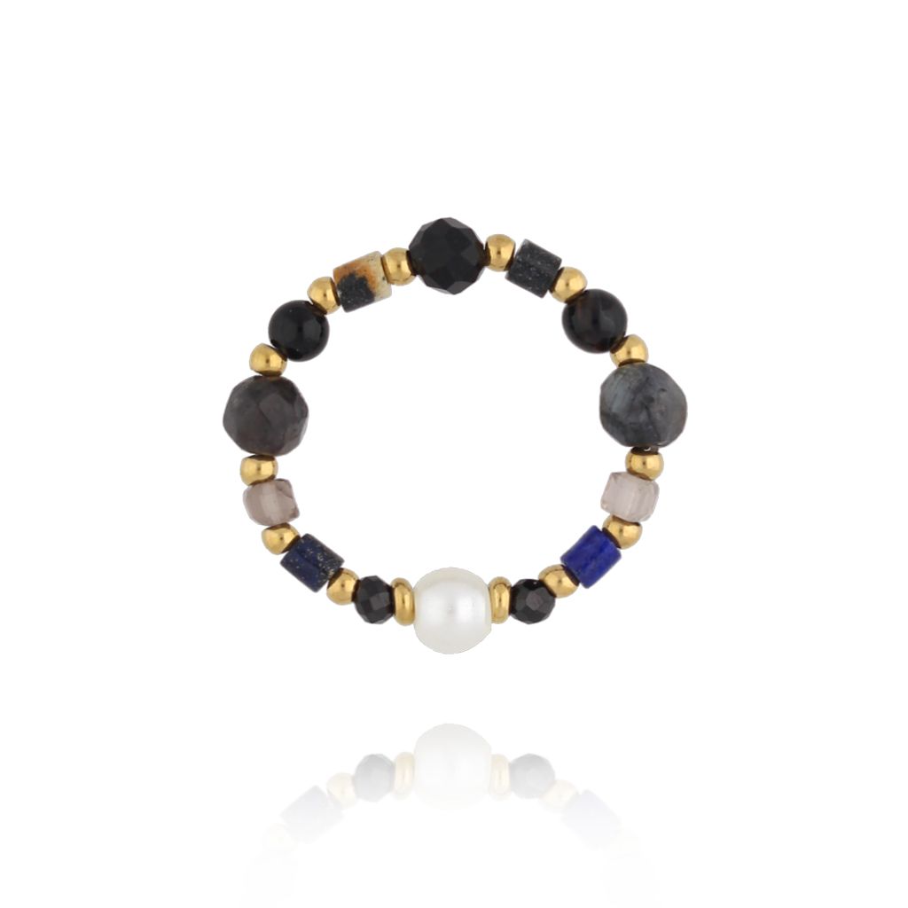 Pierścionek z agatami i labradorytami PSC0726 - By Dziubeka