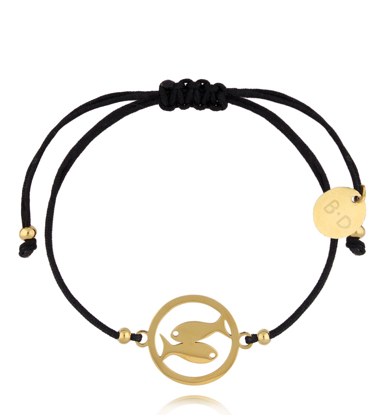 Bransoletka czarna ze złotymi rybami Poisson BGL0954 - By Dziubeka