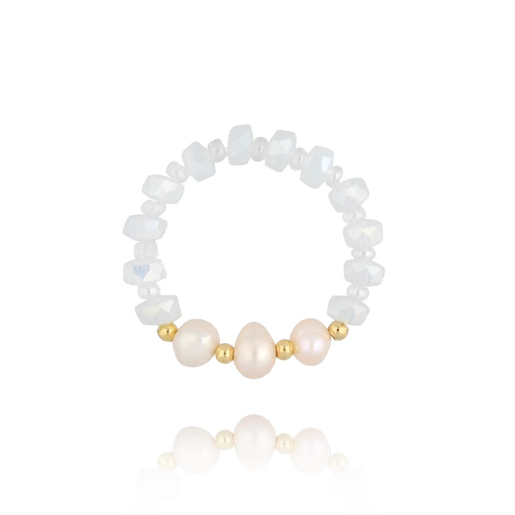 Pierścionek elastyczny z perełkami - By Dziubeka