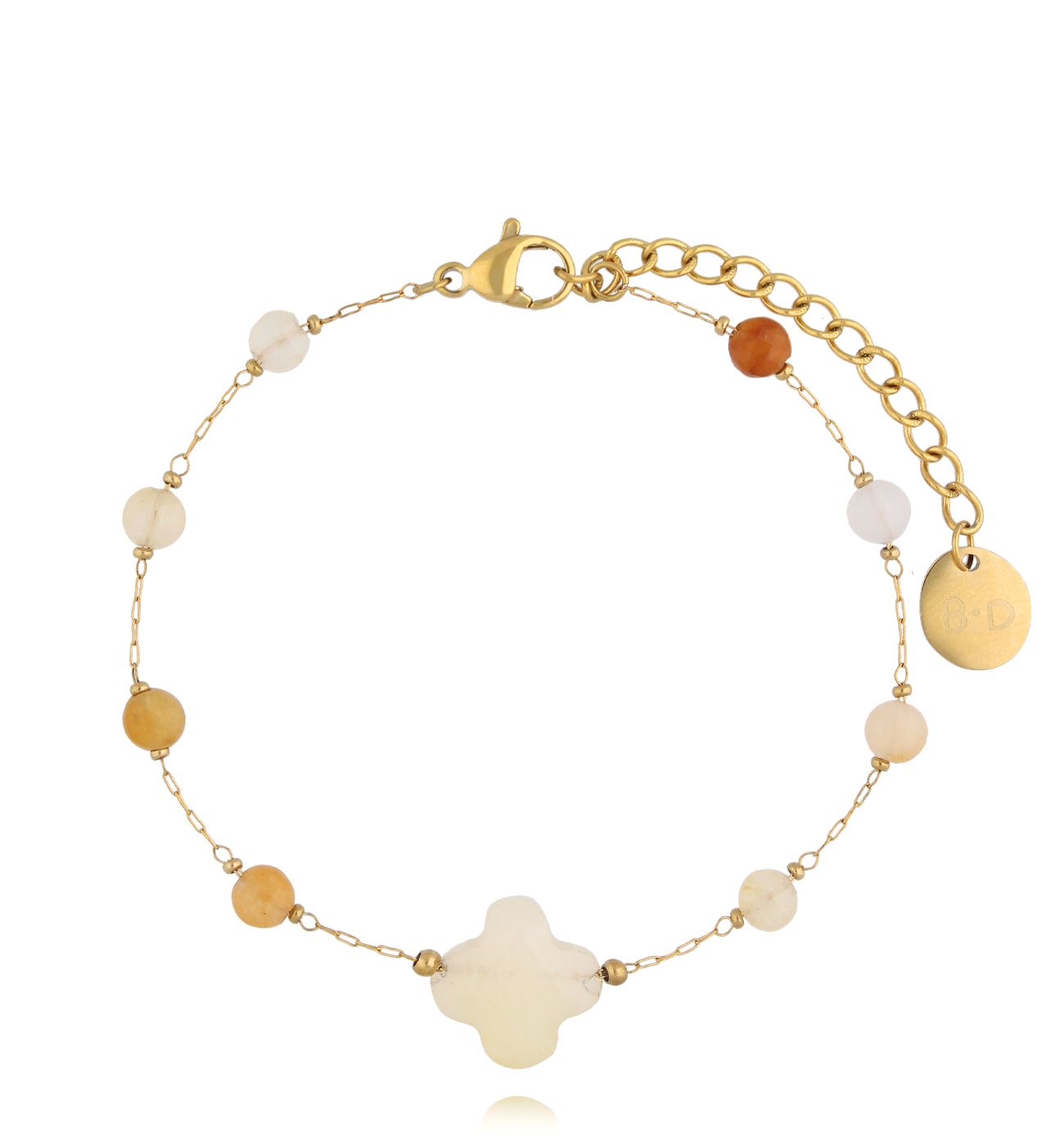 Bransoletka z koniczynką i kamieniami słonecznymi - By Dziubeka