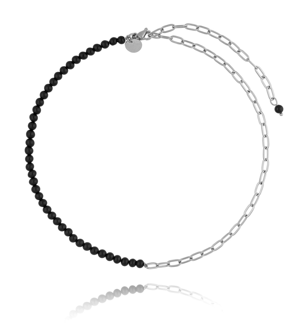 Naszyjnik srebrny z onyksami i i łańcuchem - By Dziubeka