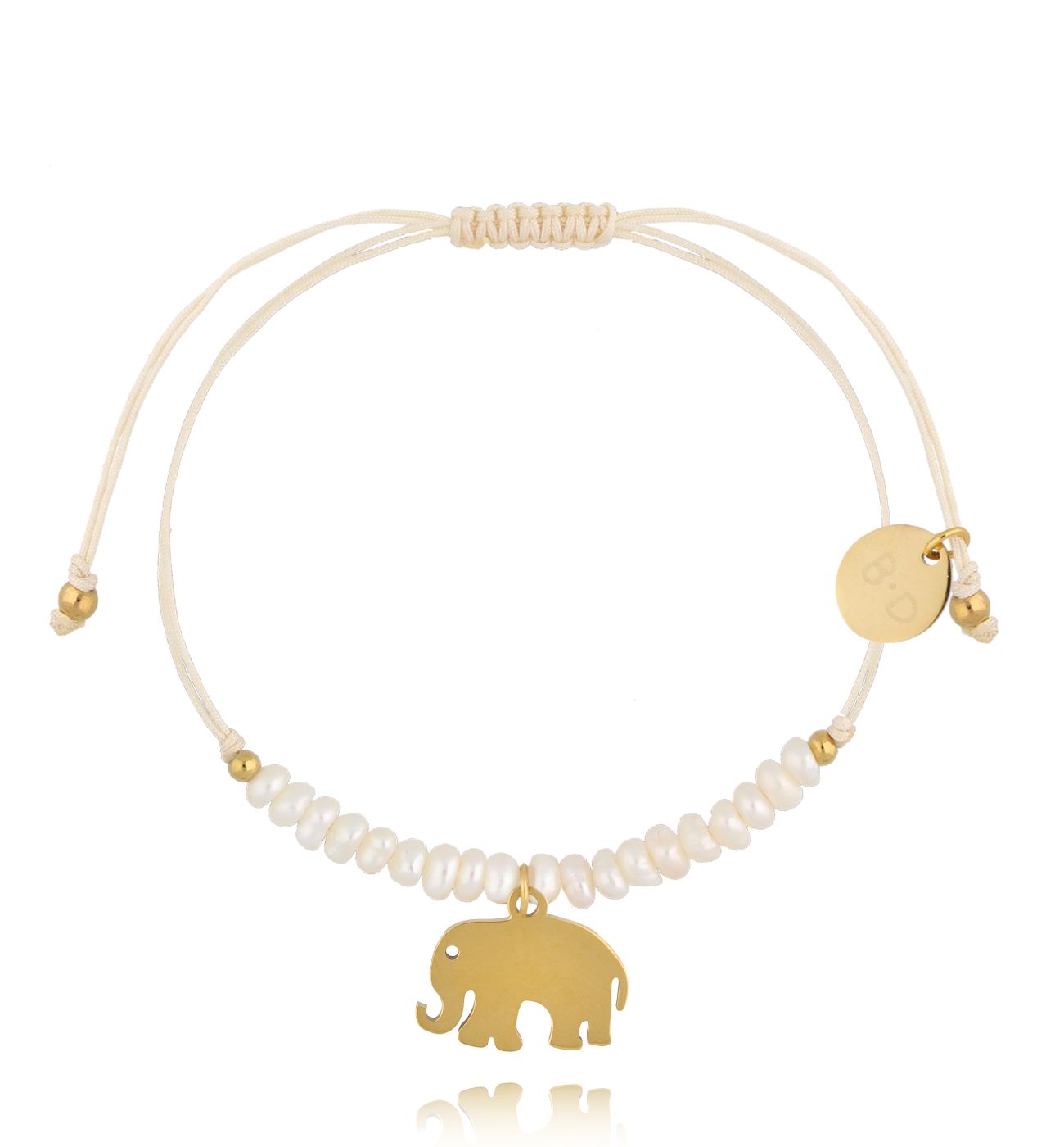Bransoletka z perełkami i złotym słonikiem Feliz BMT0069 - By Dziubeka