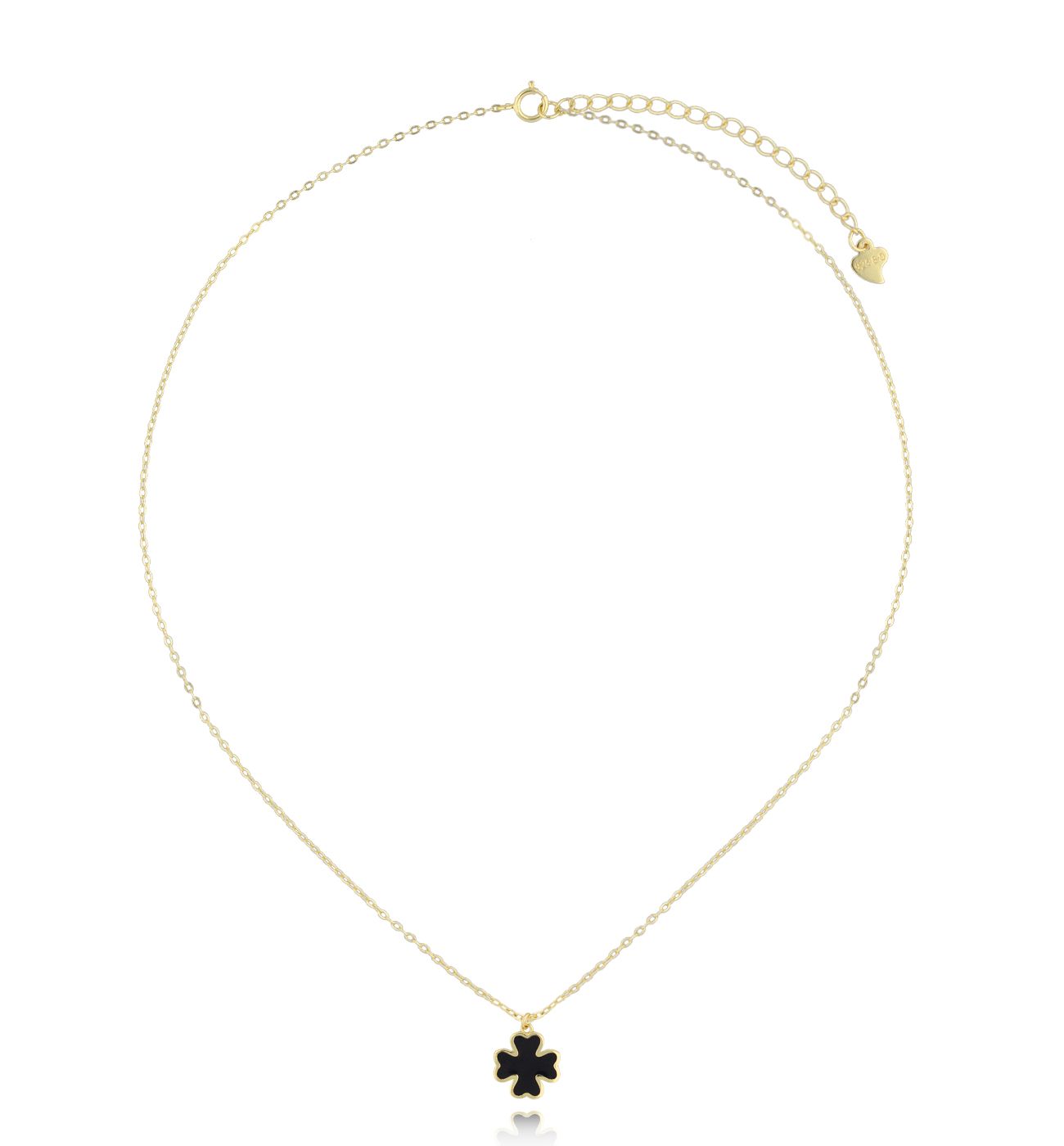 Naszyjnik złoty z koniczynką i czarną emalią NCA0024 - By Dziubeka