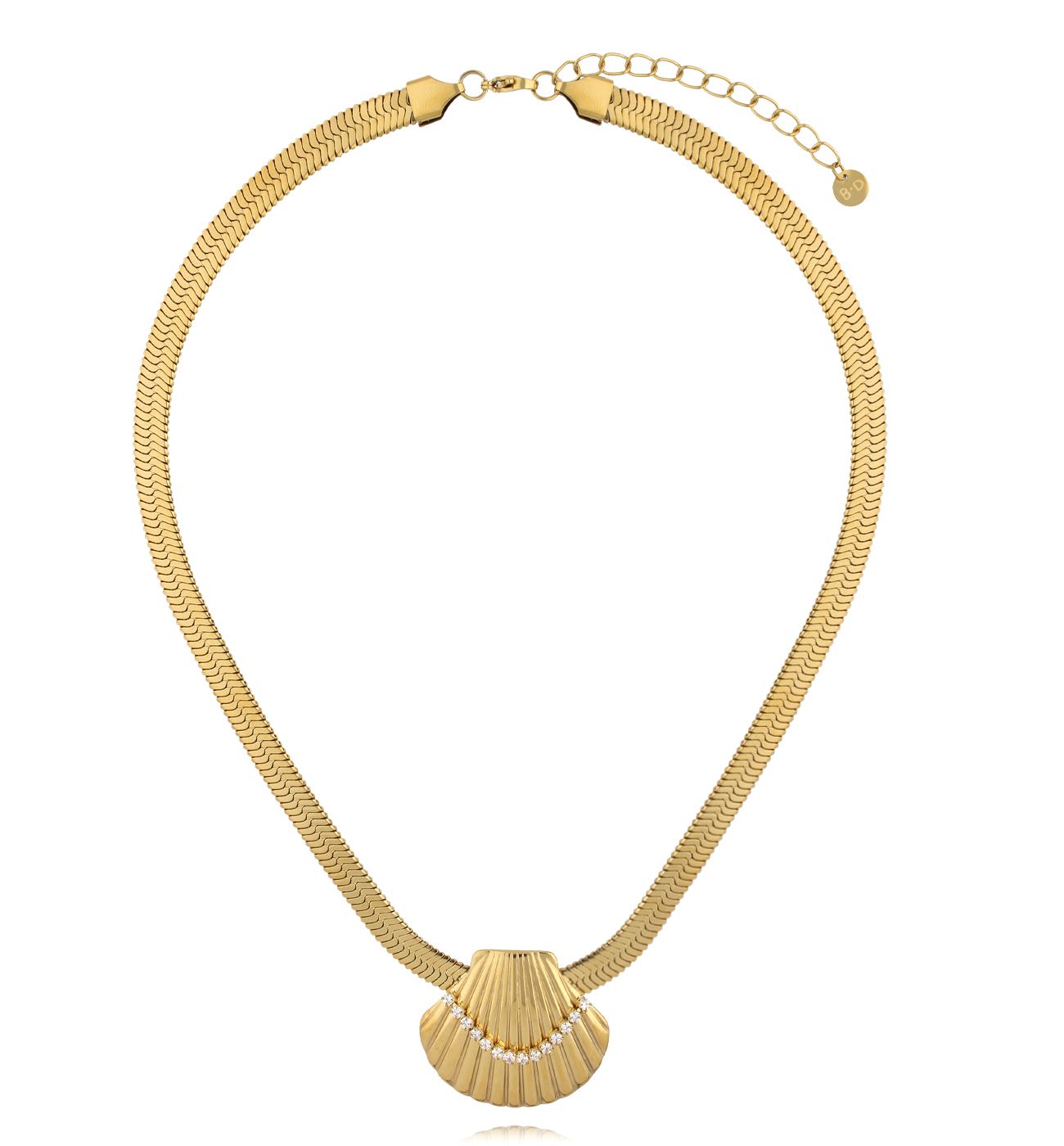 Naszyjnik żmijka z muszlą i cyrkoniami złoty NSY0577