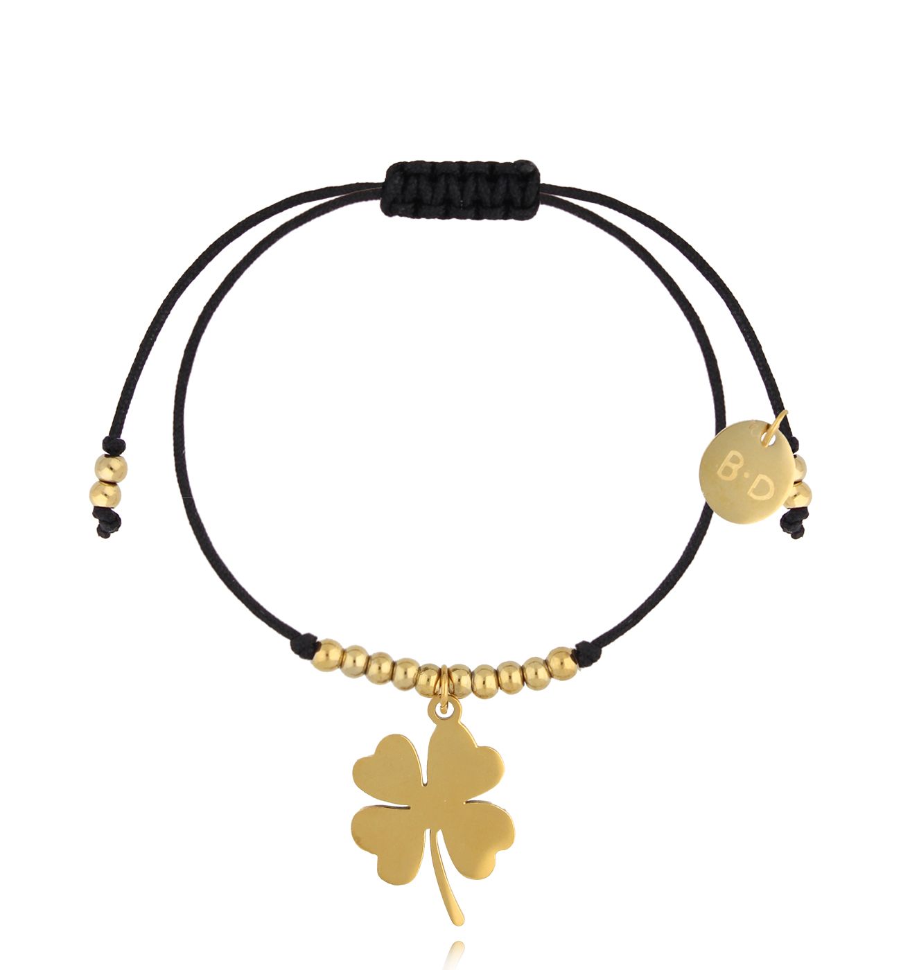Bransoletka czarna ze złotą koniczynką Bonheur BGL0914 - By Dziubeka