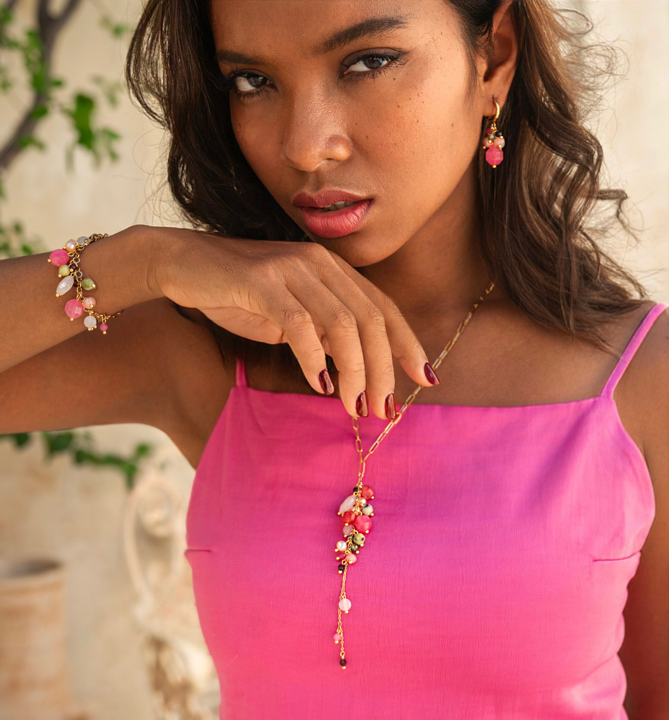 Naszyjnik z kamieniami różowy Island Elegance NPA1260