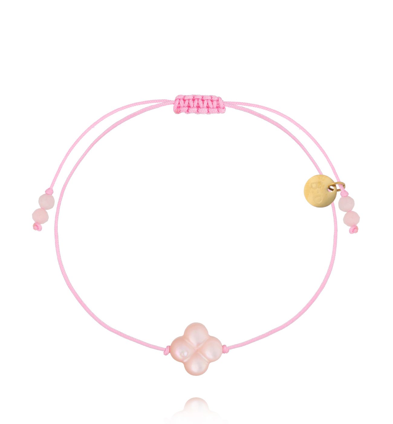 Bransoletka na sznurku z różową perłową koniczynką BMT0337 - By Dziubeka